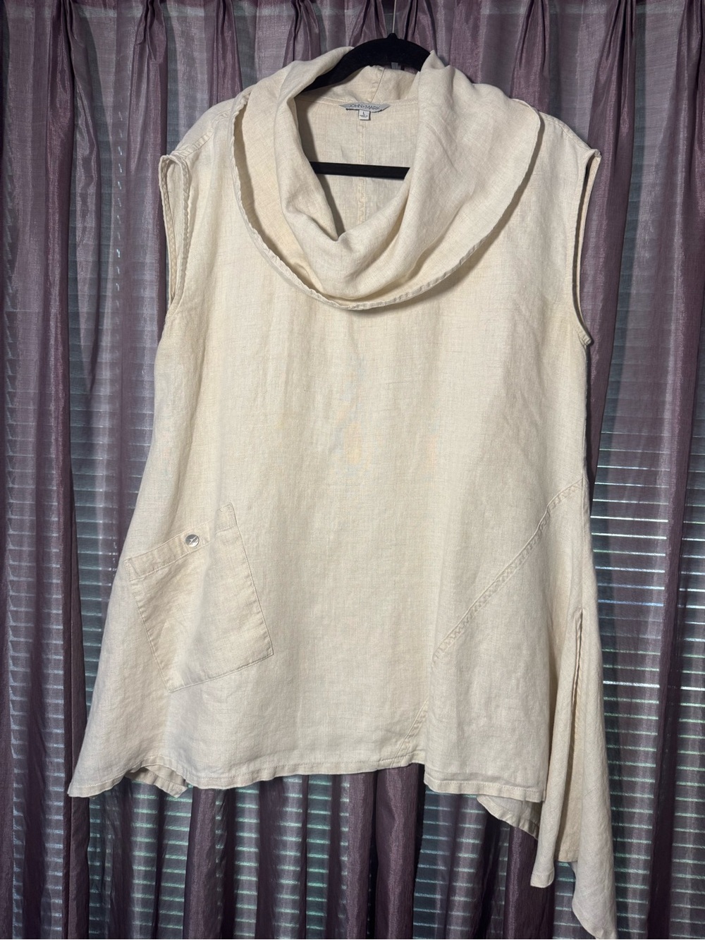 Sleeveless Cowl Neck Linen Tunic in Ivory